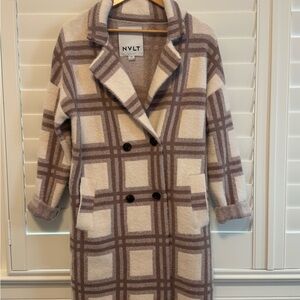 Anthropology NVLT Women's Checkered Teddy Jacket - Brown and Cream